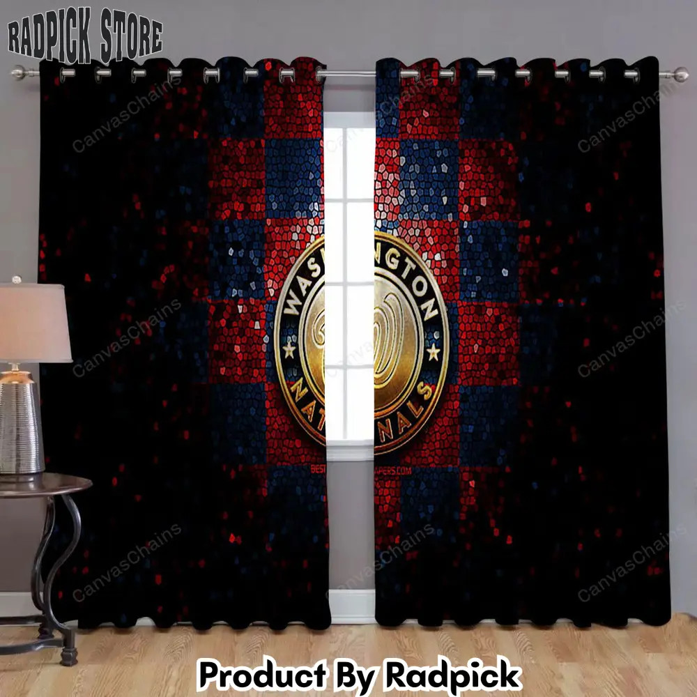 Radpick washington nationals window curtains glitter mlb blue red checkered curtains living room curtains for window rp85287